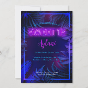 Fun Sweet 16 Neon Glow Geburtstagsparty Einladung