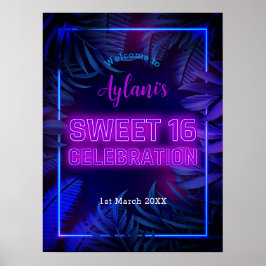 Fun Sweet 16 Neon Glow Geburtstagsparty Willkommen Poster