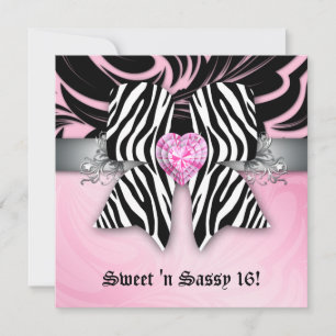 Fun Sweet 16 Party laden Zebra Bow Pink Silver ein Einladung