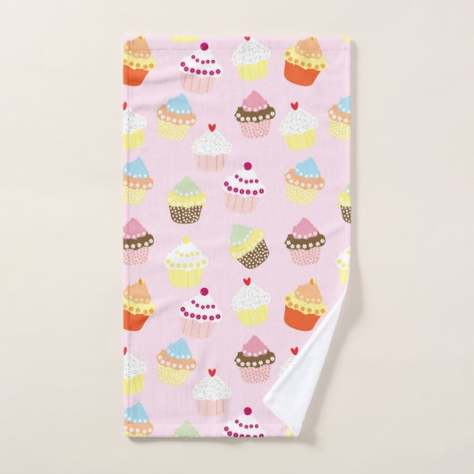 Fun Sweet Cupcake Dessert Muster auf Rosa Badhandtuch Set (Handtuch)