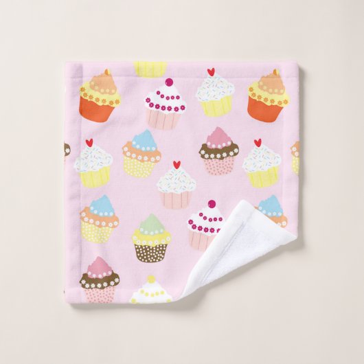 Fun Sweet Cupcake Dessert Muster auf Rosa Badhandtuch Set (Waschlappen)