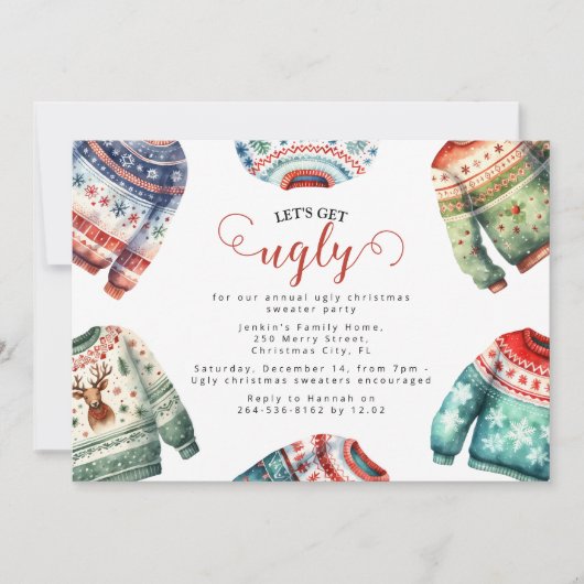 Fun Tacky Ugly Christmas Sweater Party Einladung (Vorderseite)