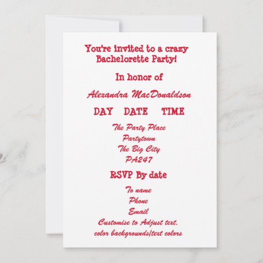 Fun tanzend Mädchen personalisiert Junggeselinnen- Einladung (Rückseite)