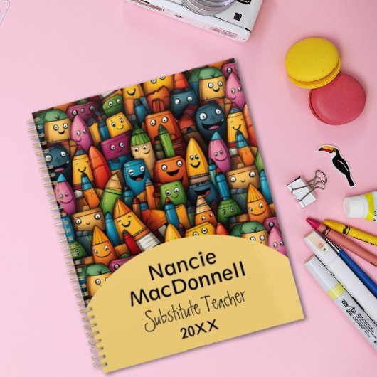 Fun Teacher Bildung Farbenfrohe Cartoon Pen Muster Planer