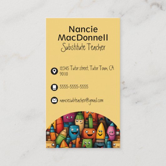 Fun Teacher Bildung Farbenfrohe Cartoon Pen Muster Visitenkarte (Rückseite)