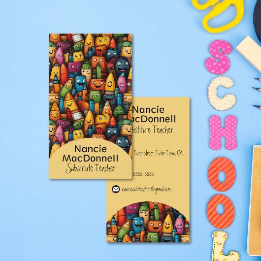 Fun Teacher Bildung Farbenfrohe Cartoon Pen Muster Visitenkarte