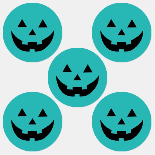 Fun teal Jack o lantern pumpkin face Halloween Etiketten (Gruppe)