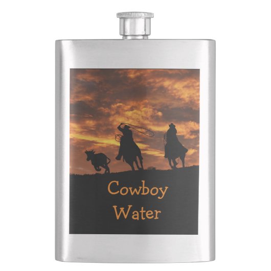 Fun Team Roping "Cowboy Water" klassische Flasche! Flachmann (Vorderseite)