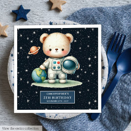 Fun Teddy Astronaut Napkins Boy Birthday Custom Serviette