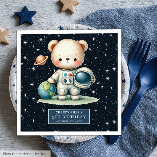 Fun Teddy Astronaut Napkins Boy Birthday Custom Serviette