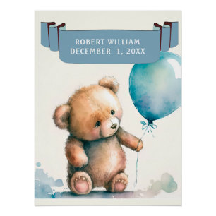 FUN TEDDY BEAR MIT BLAUEM BALLOON KIDNAME POSTER