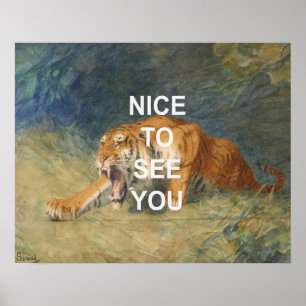 Fun Text Art + Vintage Tiger Wasserfarbe Malerei Poster