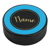 Fun Text Black Round Center Sky Blue Rim Stripes Eishockey Puck (3/4)