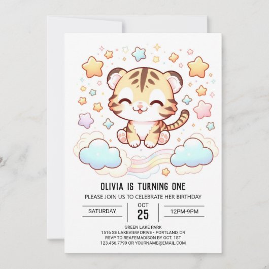 Fun Tiger 1. Geburtstag Einladung (Vorderseite)