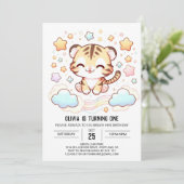 Fun Tiger 1. Geburtstag Einladung (Stehend Vorderseite)