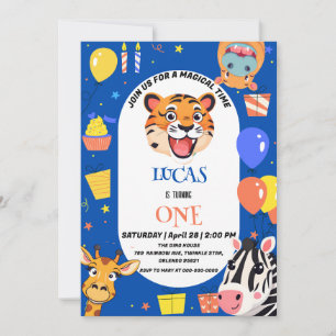 Fun tiger Zebra Hippo Safari Zoo Wild Geburtstag Dankeskarte