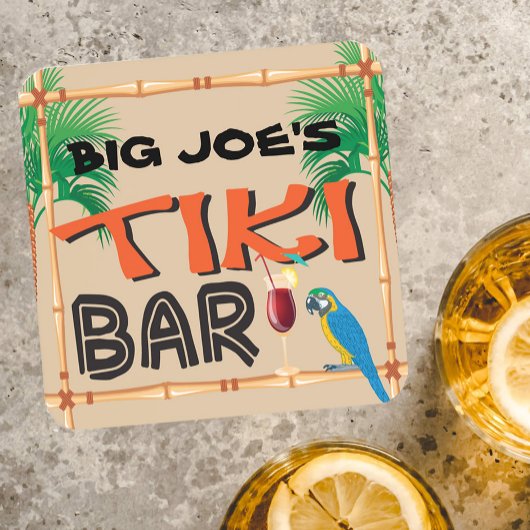 Fun Tiki Bar mit individuelle Name Getränkeuntersetzer