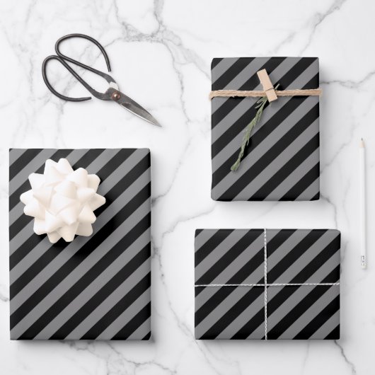 Fun tiled pattern stripe gray black pattern geschenkpapier set (Vorderseite)