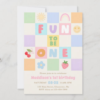 Fun to be One Colorful Gingham 1st Birthday Einladung