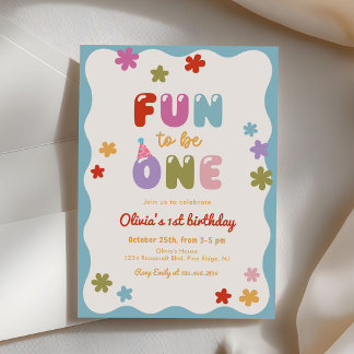  Fun to Be One Daisy Colorful 1st Birthday Einladung