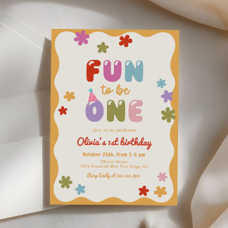 Fun to Be One Daisy Colorful 1st Birthday Einladung