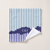 Fun Torn Stripes Blue Layered Initials Badhandtuch Set (Waschlappen)