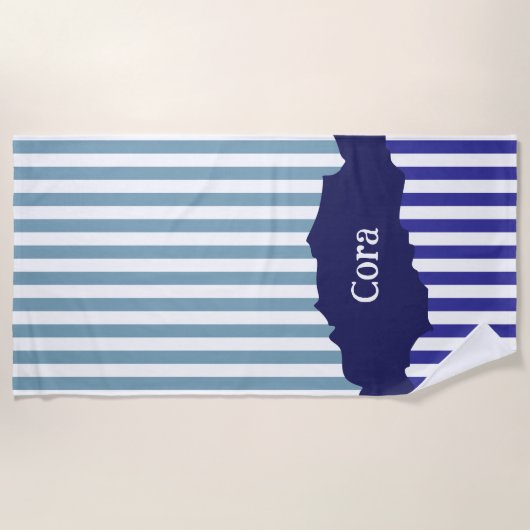 Fun Torn Stripes Blue Layered Name Beach Handtuch (Vorderseite)