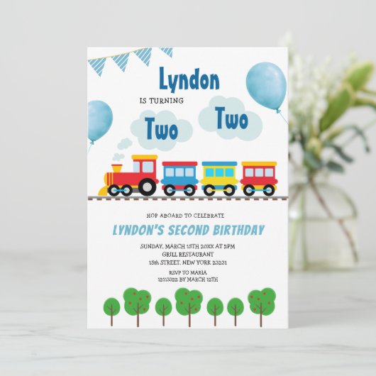 Fun Train Chugga Chugga zwei zwei zweite Geburtsta Einladung (Stehend Vorderseite)