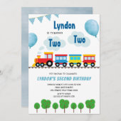 Fun Train Chugga Chugga zwei zwei zweite Geburtsta Einladung (Vorne/Hinten)