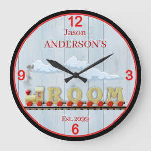 Fun Train Room Boys Wall Clock Große Wanduhr