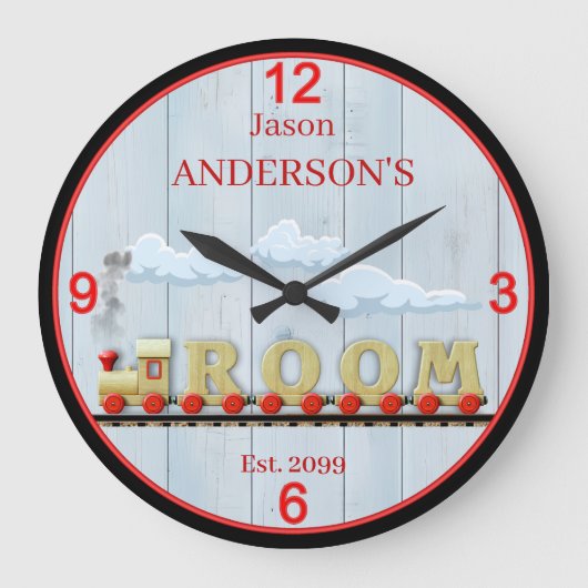 Fun Train Room Boys Wall Clock Große Wanduhr (Vorderseite)
