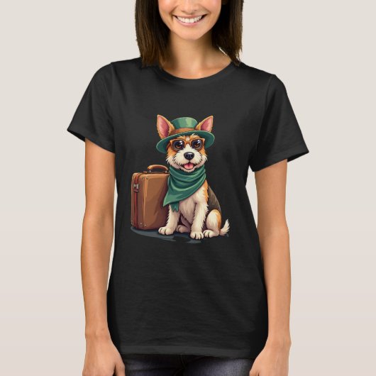 Fun Traveling Dog with Bag Graphic for Suitcase Lo T-Shirt (Vorderseite)
