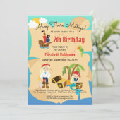 Fun Treasmap Custom Pirate Girl Birthday Party Einladung (Stehend Vorderseite)