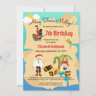 Fun Treasmap Custom Pirate Girl Birthday Party Einladung