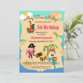 Fun Treasmap Pink Pirate Girl Birthday Party Einladung (Stehend Vorderseite)