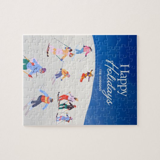 Fun Trendy Happy Holidays Ski Resort Puzzle (Horizontal)