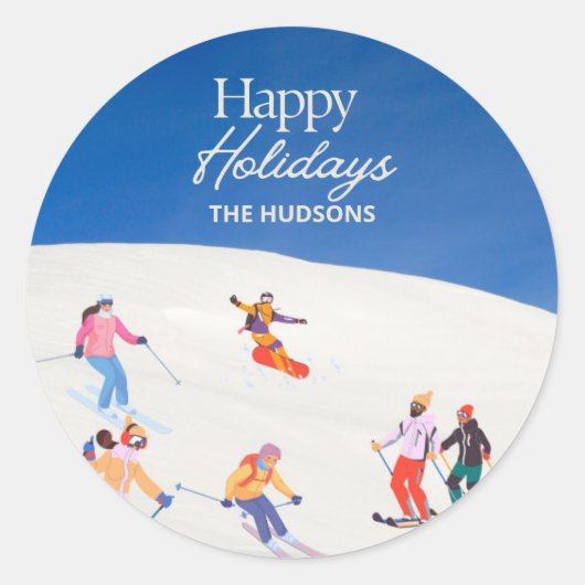 Fun Trendy Happy Holidays Ski Resort Runder Aufkleber (Vorderseite)