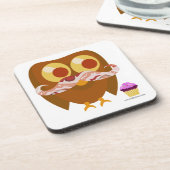 Fun Trendy Mustache Owl Cartoon Charakter Getränkeuntersetzer (Linke Seite)