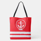 Fun Trendy Nautical Anchor White Stripe Muster Tasche (Rückseite)