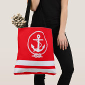 Fun Trendy Nautical Anchor White Stripe Muster Tasche (Von Nahem)