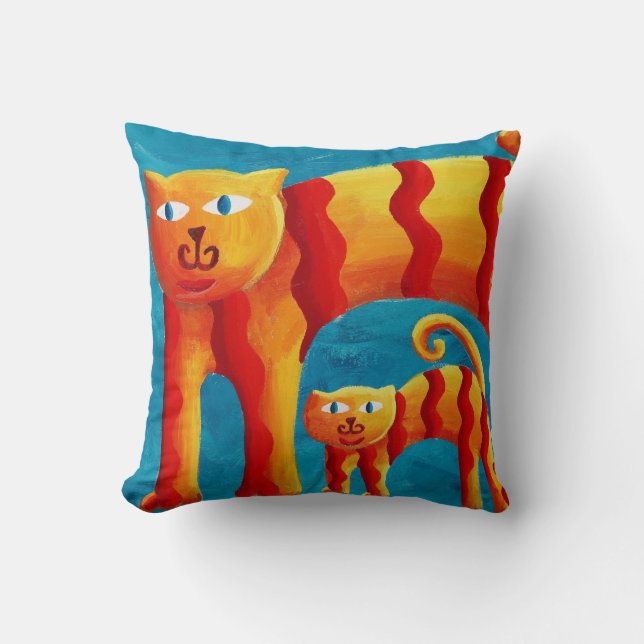 Fun Trendy Whimsical Kurved Cat und Kitten Kissen (Vorderseite)