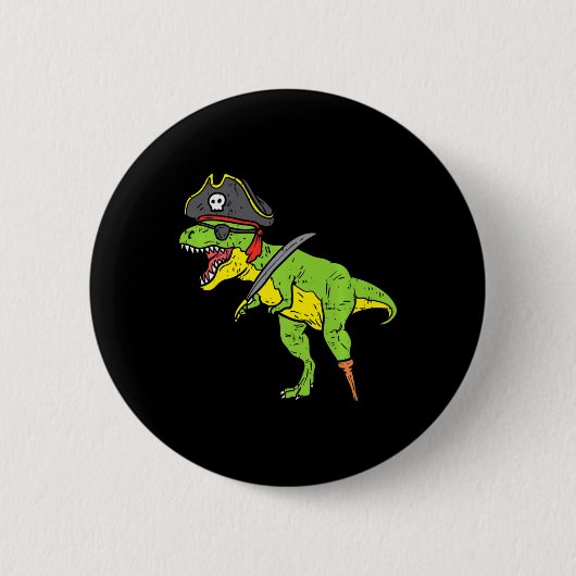 Fun TRex Pirate Dinosaur Dino Niedlich Halloween C Button (Vorderseite)