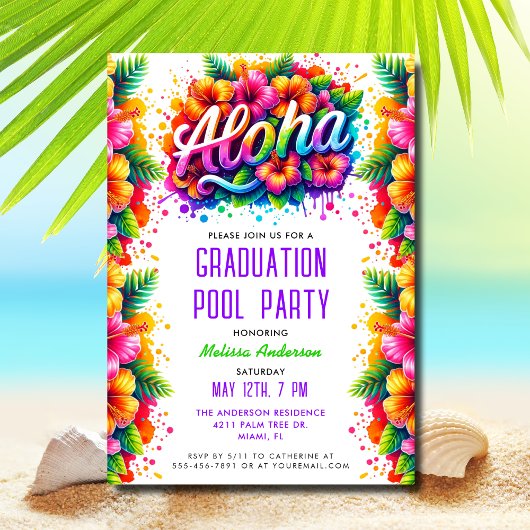 Fun Tropical Aloha Abschluss Pool Party Einladung