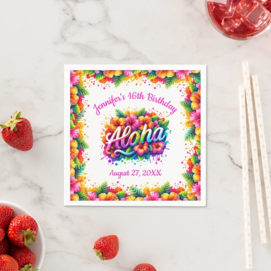 Fun Tropical Aloha Birthday Luau Party Serviette (Beispiel)
