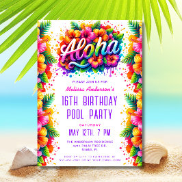 Fun Tropical Aloha Birthday Pool Party Einladung