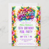 Fun Tropical Aloha Birthday Pool Party Grün Einladung (Vorderseite)