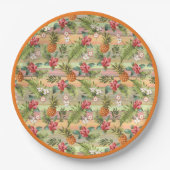 Fun Tropical Ananas Fruit Floral Blätter Muster Pappteller (Vorderseite)