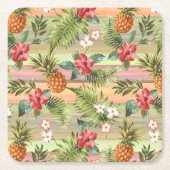 Fun Tropical Ananas Fruit Floral Blätter Muster Rechteckiger Pappuntersetzer (Vorderseite)