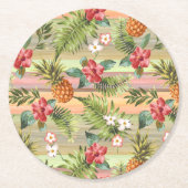 Fun Tropical Ananas Fruit Floral Blätter Muster Runder Pappuntersetzer (Vorderseite)