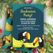 Fun Tropical Aquamarin Bananas Toucans Graduation Einladung